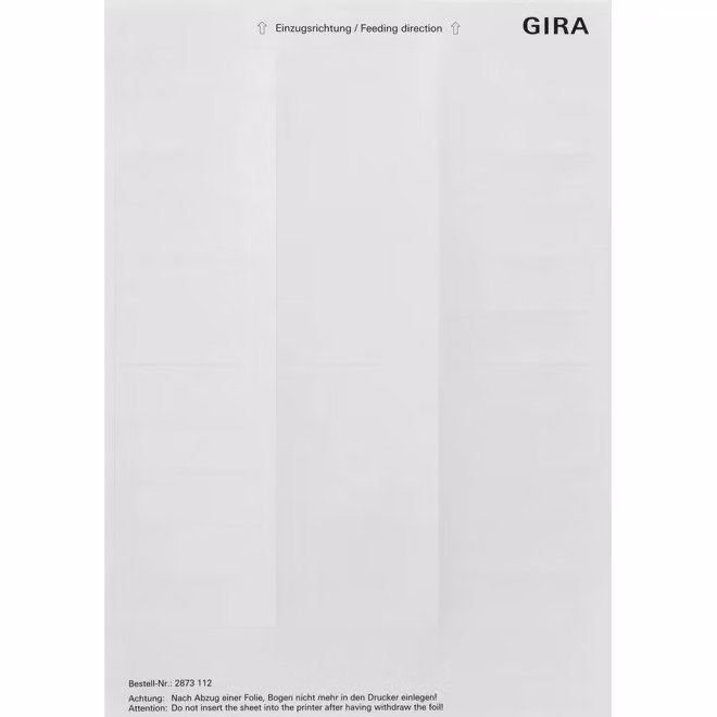 Gira 2873112 Fogli per etichette 21,8x67 mm Accessori Bianco puro