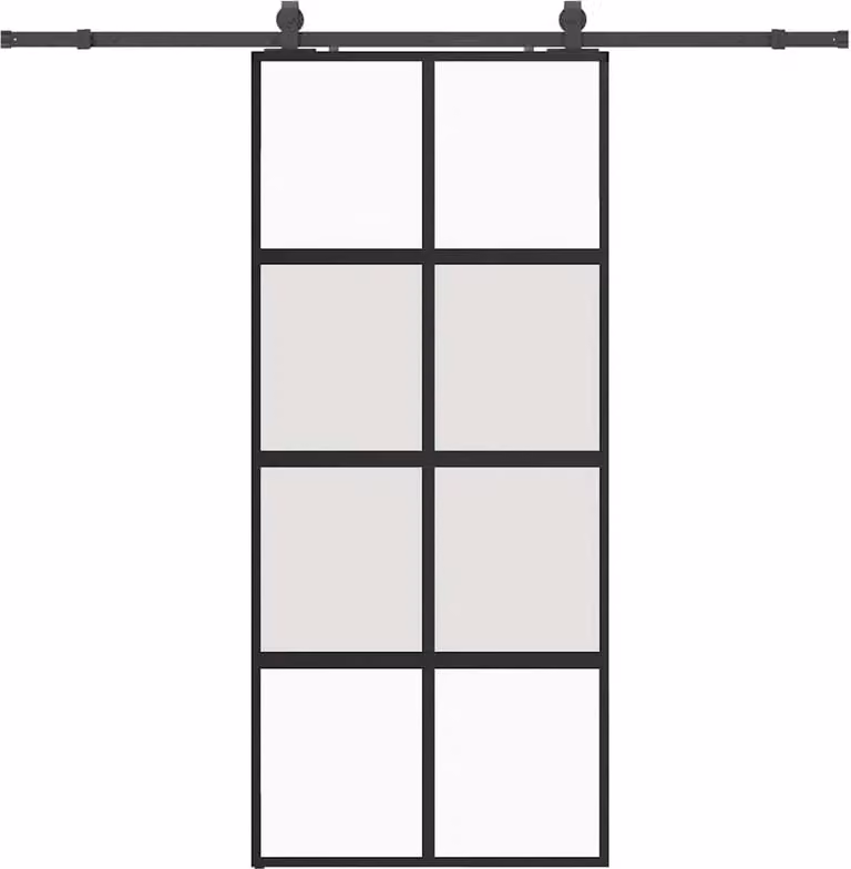 Porta Scorrevole Set Ferramenta Nera 90x205 cm Vetro Temperato
