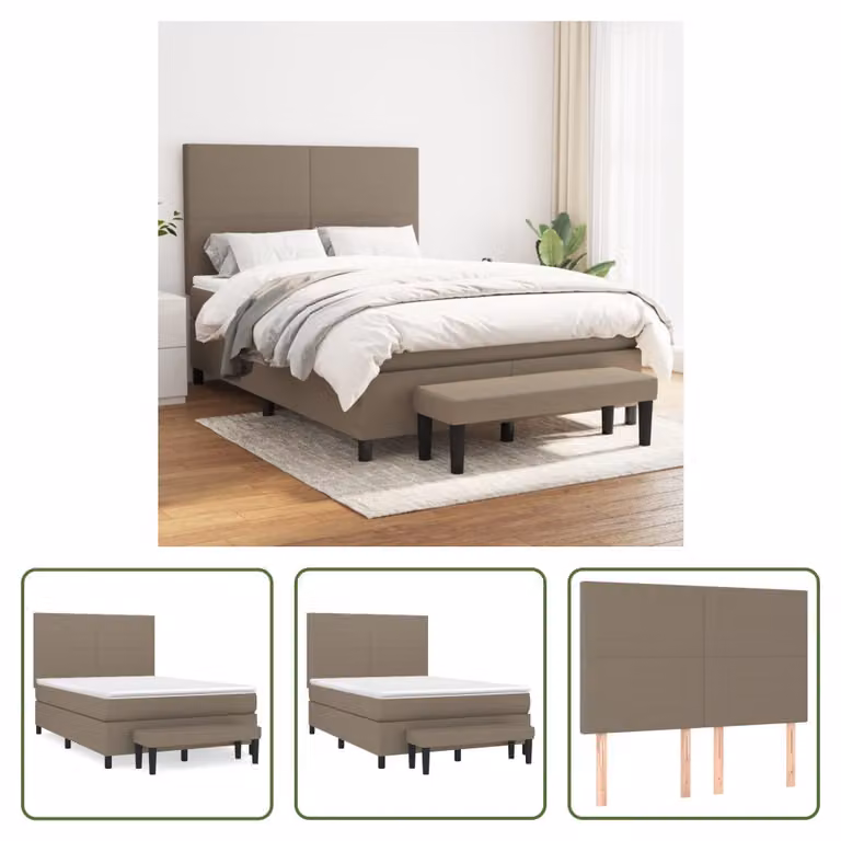 The Living Store Letto a molle con materasso Taupe 140x200 cm in tessuto