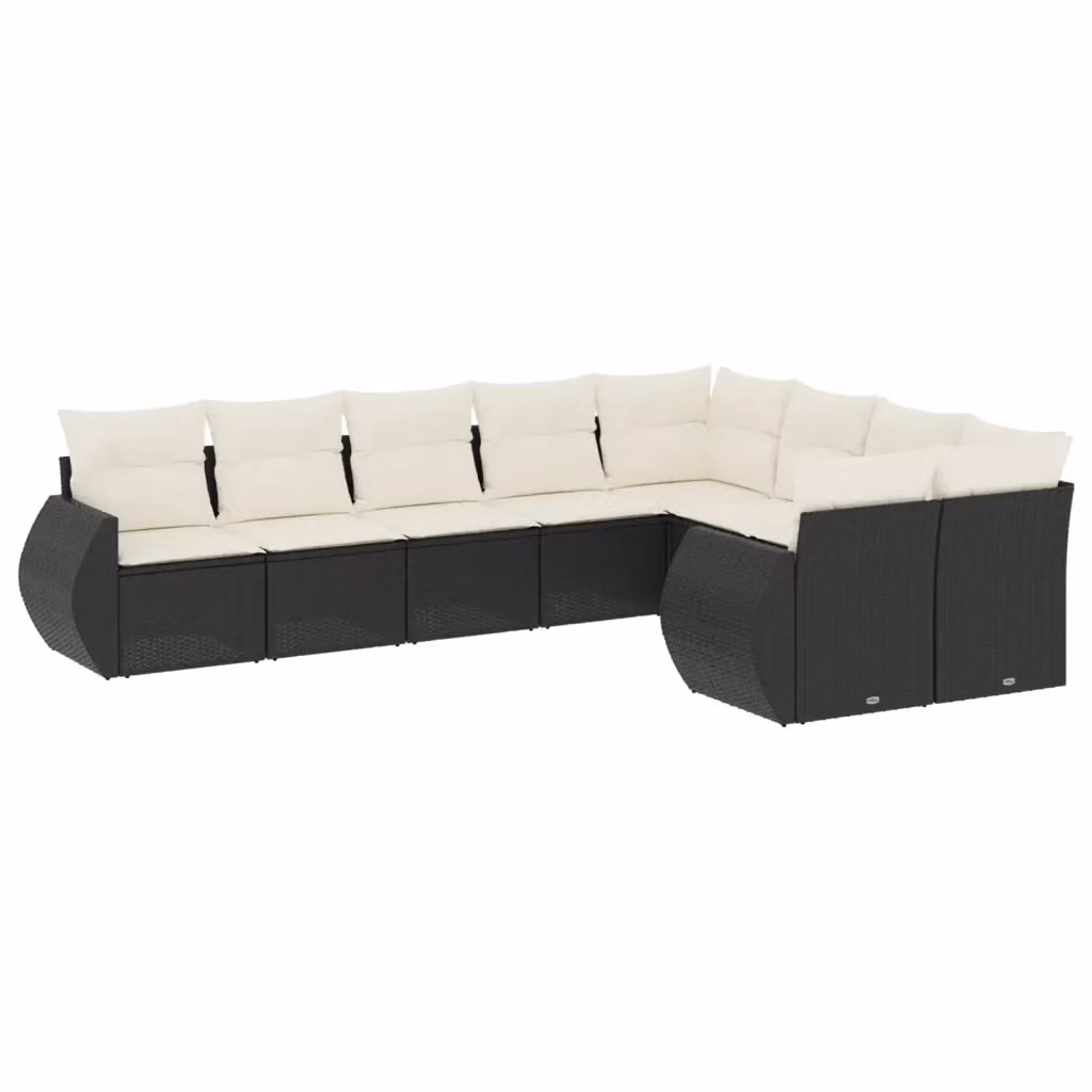 vidaXL Set Divani da Giardino 9 pz in Polyrattan Nero con Cuscini e Struttura in Metallo – 2