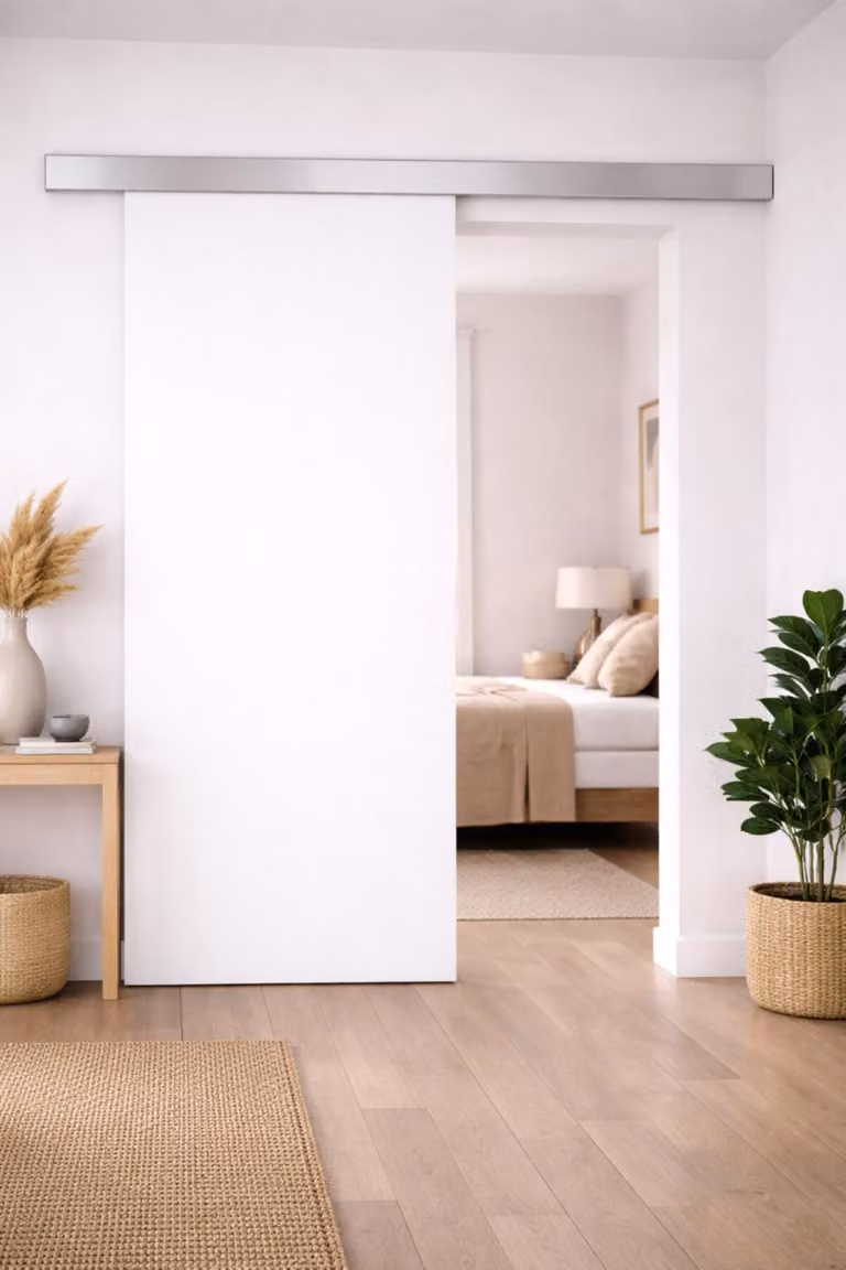Porta scorrevole Lacdor bianca pura H204 x L83 cm, binario in alluminio GD MENUISERIES