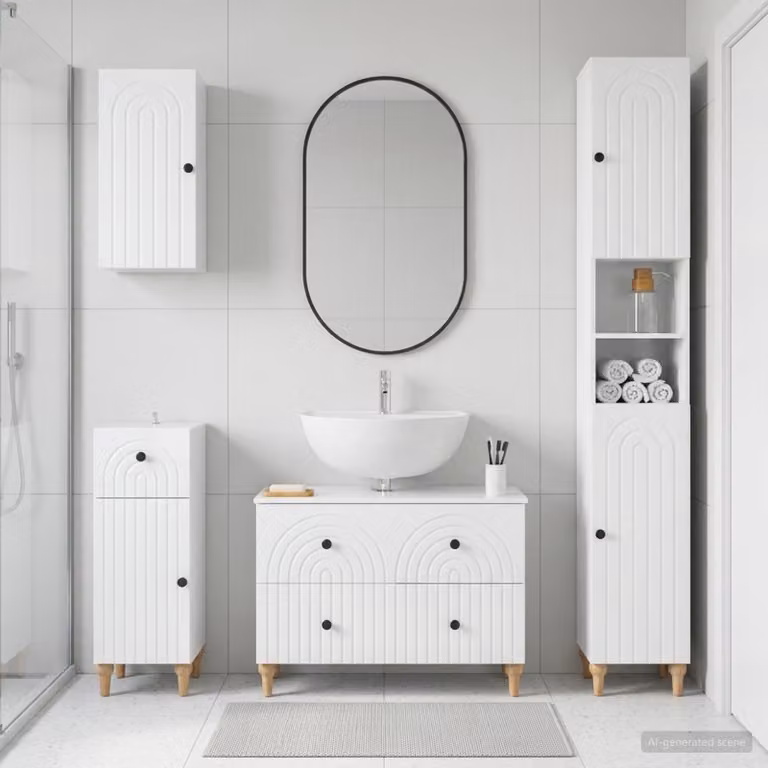 vidaXL Set di Mobili da Bagno ALKMAAR 4 Pezzi Bianco Lucido Moderno con Mobile Lavabo e Pensile a Parete