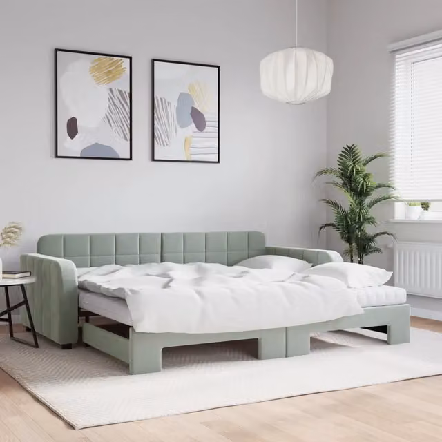 Divano Letto Estraibile vidaXL in Velluto Grigio con Cassetto per Materasso 90x190 cm – 1
