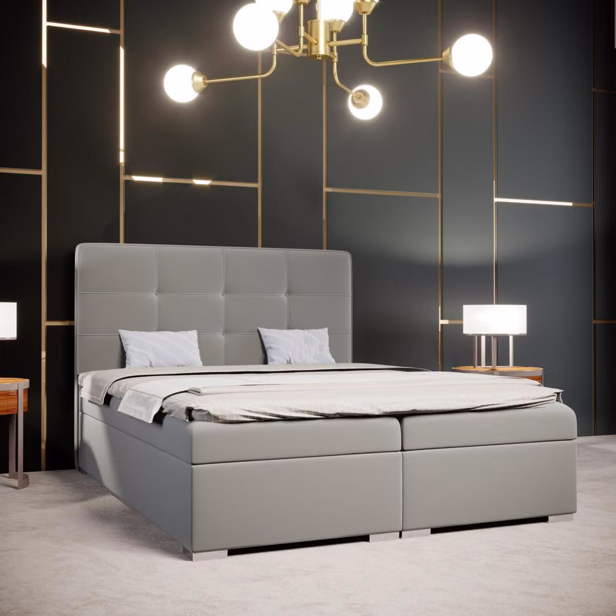 Chesterfield Boxspring Bett Hotel Doppel Komplett Set Matratze Topper Betten
