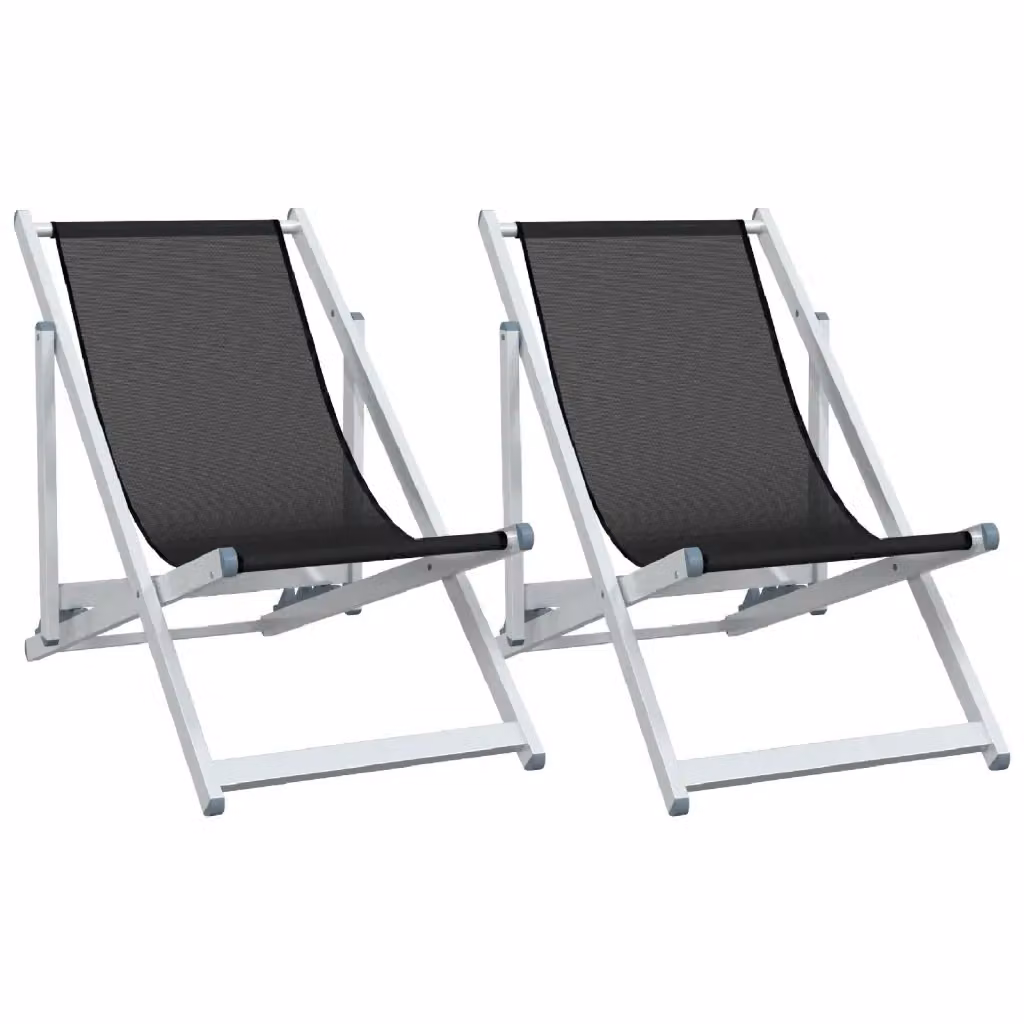 Set di 2 sedie pieghevoli vidaXL in alluminio nero opaco e textilene per giardino e terrazza – 2