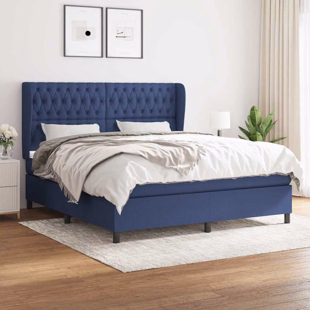 vidaXL Giroletto a Molle con Materasso Blu e Bianco in Tessuto L/P: 180 x 200 cm – 1