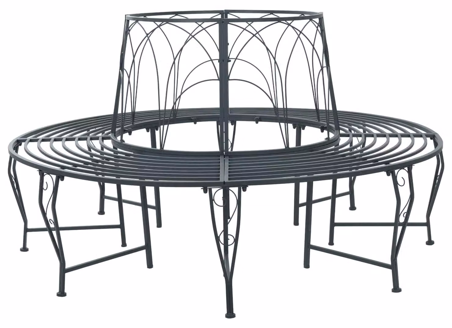 Panca da esterno per 8 persone, diametro 160 x 89 cm, in acciaio, colore grigio argento
