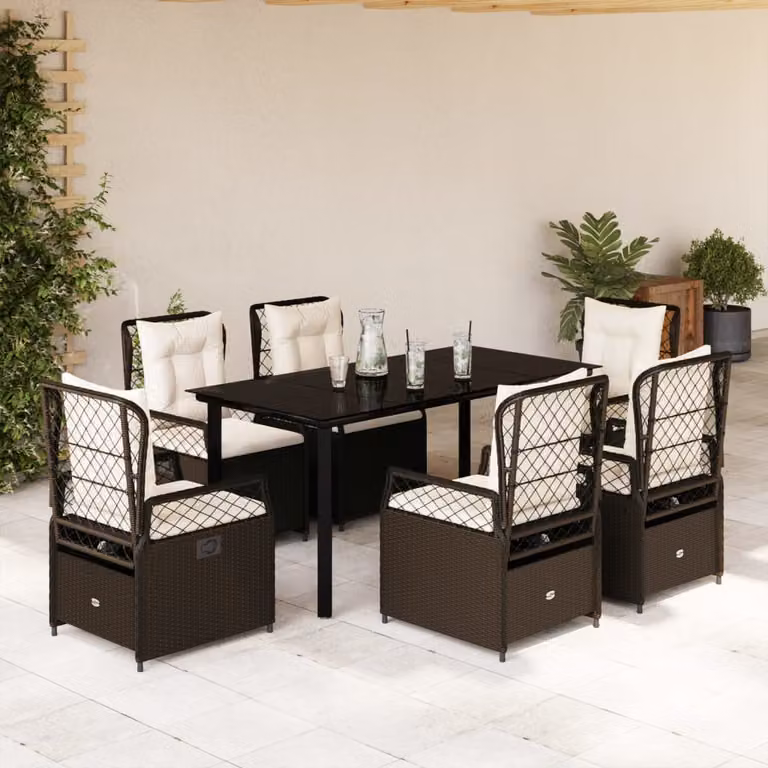 vidaXL Set da Pranzo da Giardino 7pz in Polyrattan Marrone con Piano in Vetro