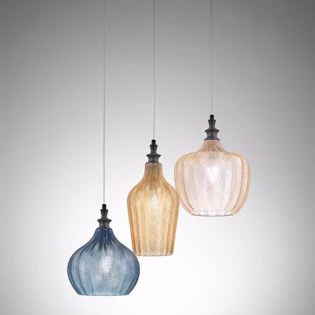 Lampada a Sospensione Tripla Cleofe Gealuce Multicolor in Metallo e Vetro con 3 x E27, Altezza Regolabile