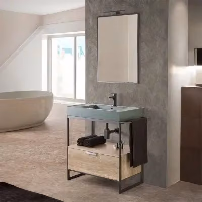 Mobile bagno a terra Kubic Inbagno nero con lavabo verde e specchio L: 75,0 cm, P: 46,5 cm, H: 74,5 cm