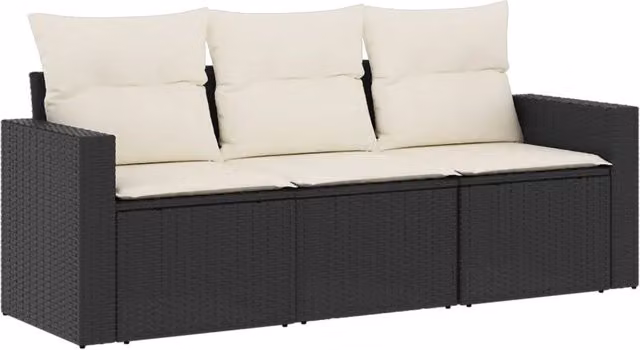 Set Divani da Giardino 3 pz | Set Salotto da Giardino con Cuscini in Polyrattan Nero