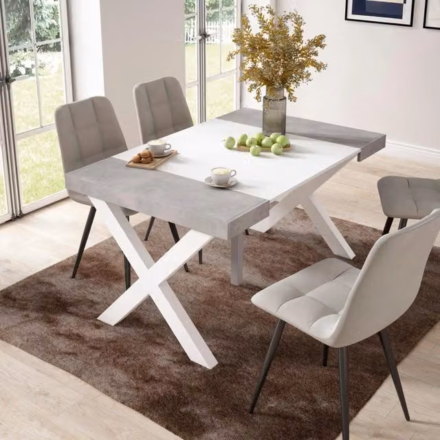 Consolle allungabile Skraut Home per 6 persone, Bianco e Grigio, L: 58-140 cm, P: 90 cm, H: 73 cm