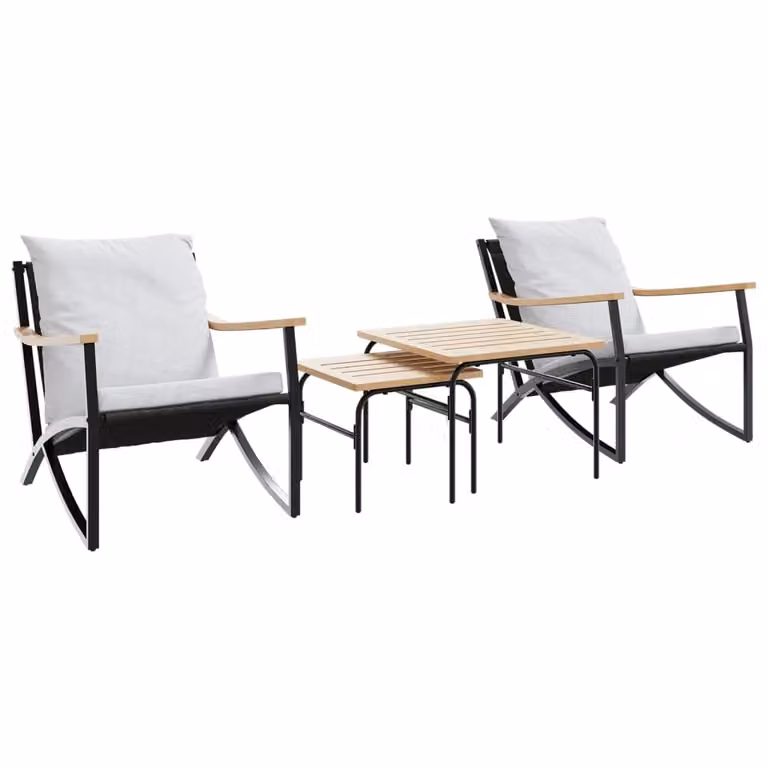 Set Mobili da Balcone 4 pz con Cuscini Nero in Acciaio