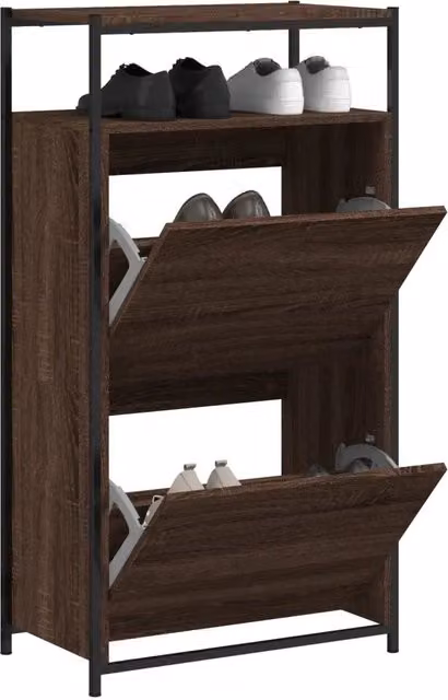 Scarpiera a parete Design Mania in legno rovere marrone con scomparti basculanti L: 60 cm, P: 34 cm, H: 112 cm – 1