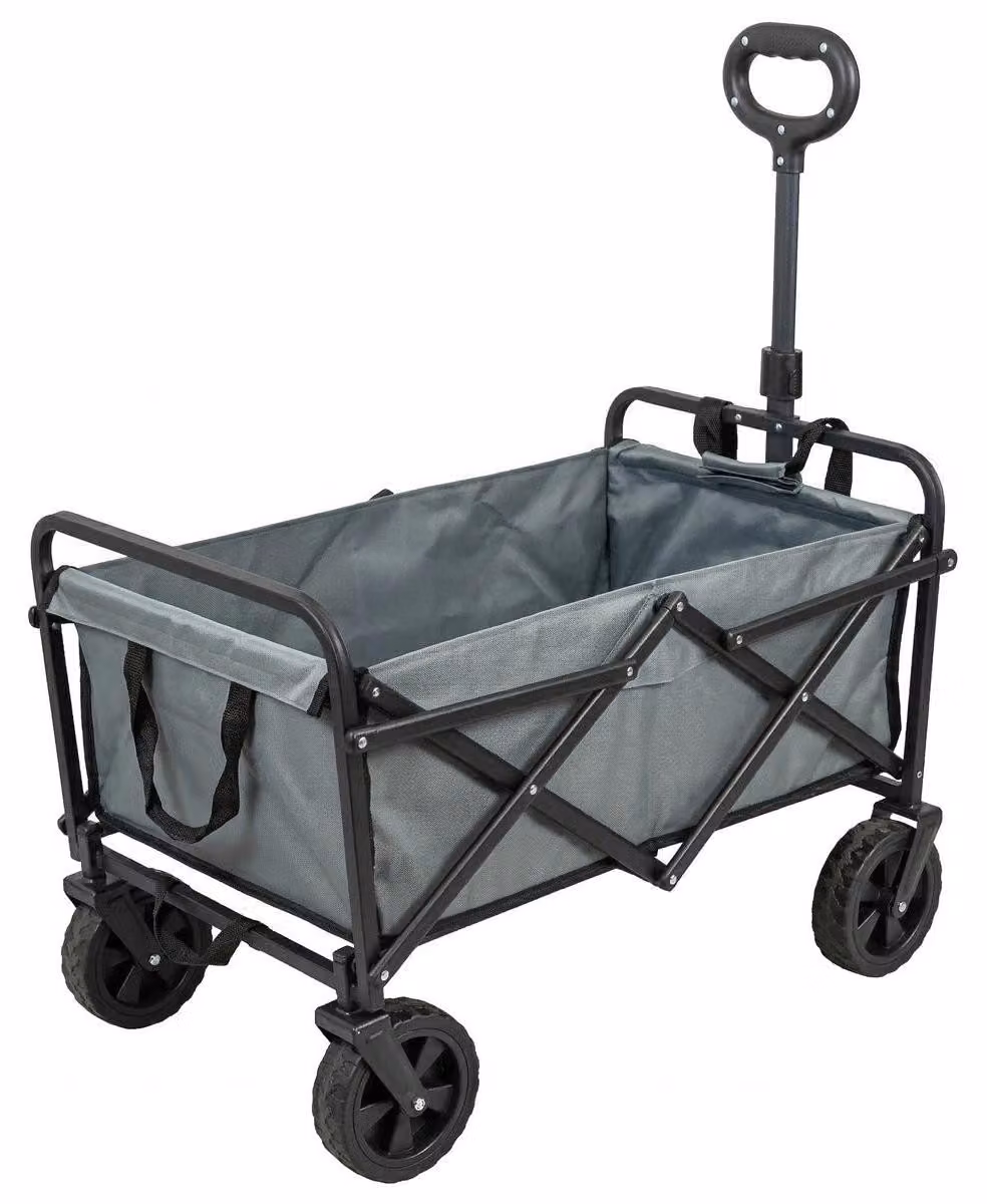 Carrello pieghevole grigio con freni | carrello di trasporto stabile con portata fino a 80 kg | carrello compatto con manico telescopico per giardino, spesa e campeggio | pieghevole per risparmiare spazio