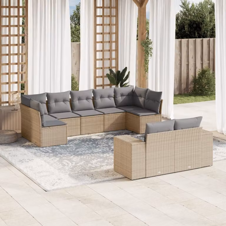 vidaXL Set Divano da Giardino a L 9 pz con Cuscini Beige e Grigio in Polyrattan e Acciaio