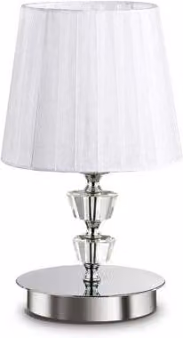 Lampada da tavolo Pegaso Tl1 Small Ideal-Lux bianca con dettagli cromati in metallo