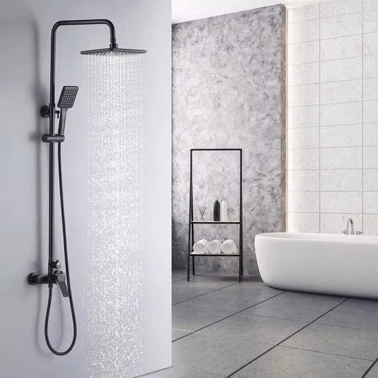 Set di doccia con testa di doccia da 11 pollici e manigliona, altezza regolabile 90-120 cm per bagno (nero)