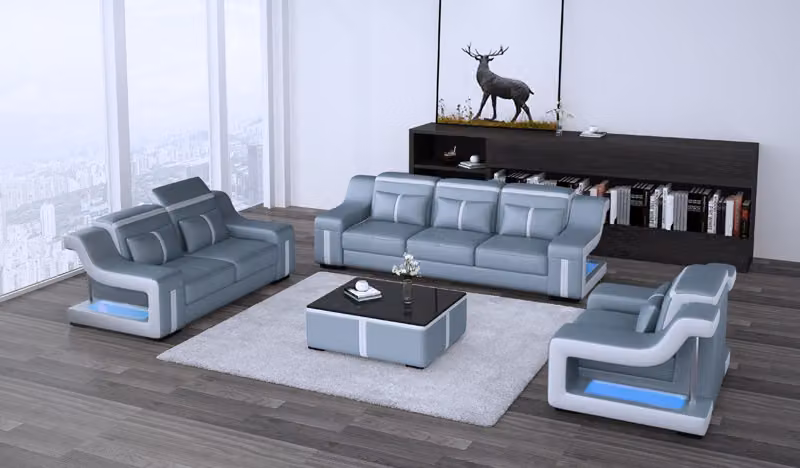 Dreisitzer Designer Sofa 3 Sitz + USB Polster Leder Couchen Big Sofas Beleuchtet