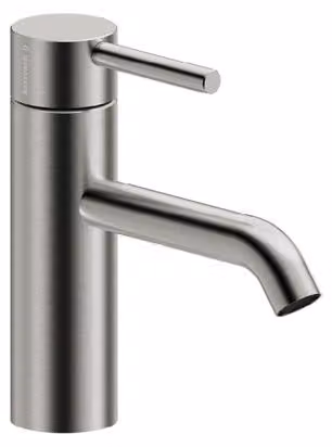 Miscelatore monocomando per lavabo Herzbach DEEP iX, modello M, diametro 130 mm, per bassa pressione, con sistema di scarico a pulsante, in acciaio inossidabile