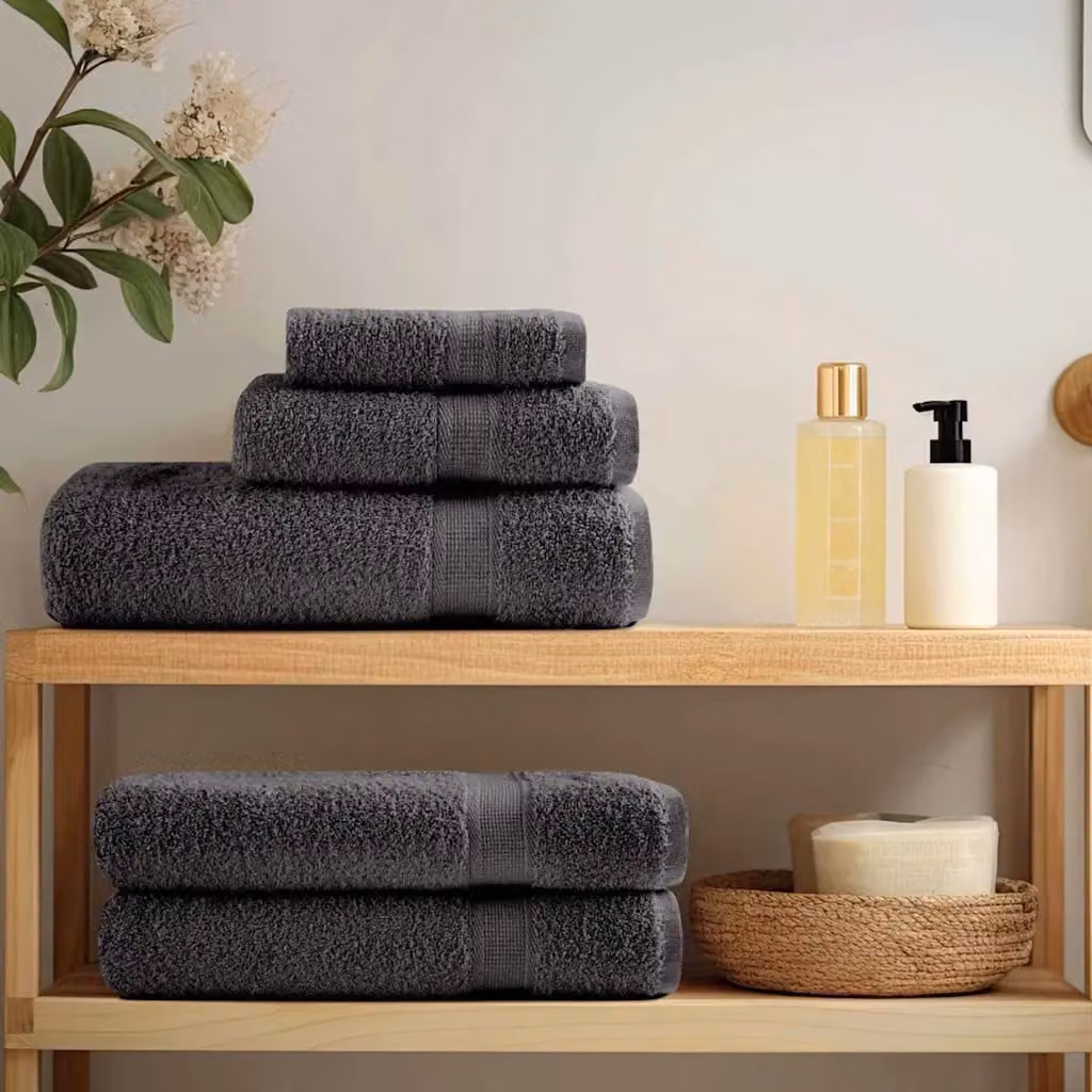 Set di 4 asciugamani per ospiti vidaXL SOLUND in cotone spugna, colore antracite, 550 gsm