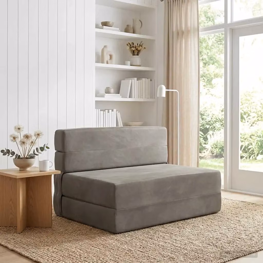 Divano letto singolo pieghevole moderno in tessuto grigio L: 100 cm, P: 80 cm, H: 60 cm – 2
