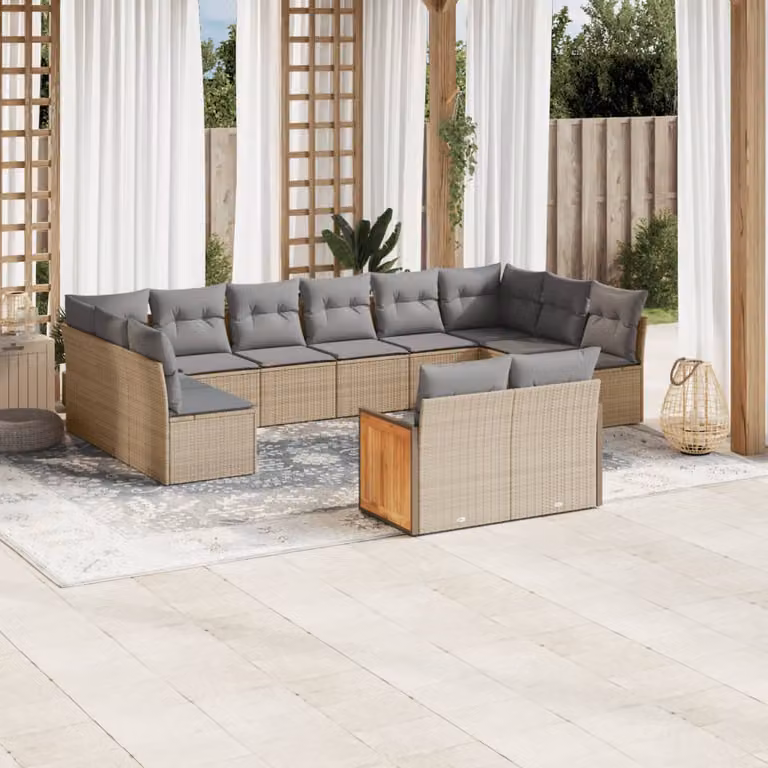 vidaXL Set di Divani da Giardino a Forma di U in Polyrattan con Cuscini Beige e Rivestimenti Rimovibili