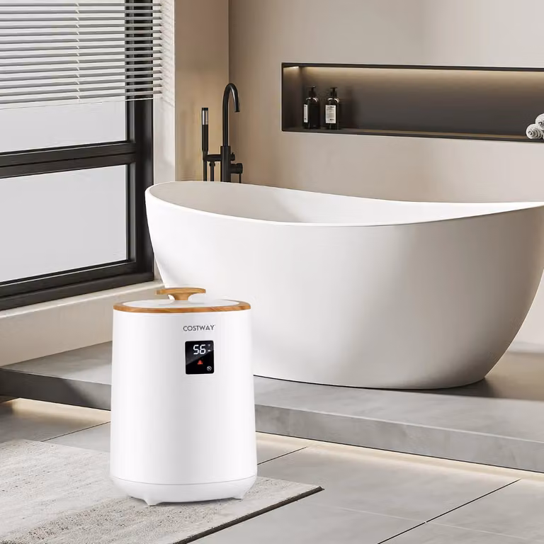 Scaldabiancheria Costway da 18L con schermo LED e spegnimento automatico, secchio portatile per asciugamani caldi, bianco
