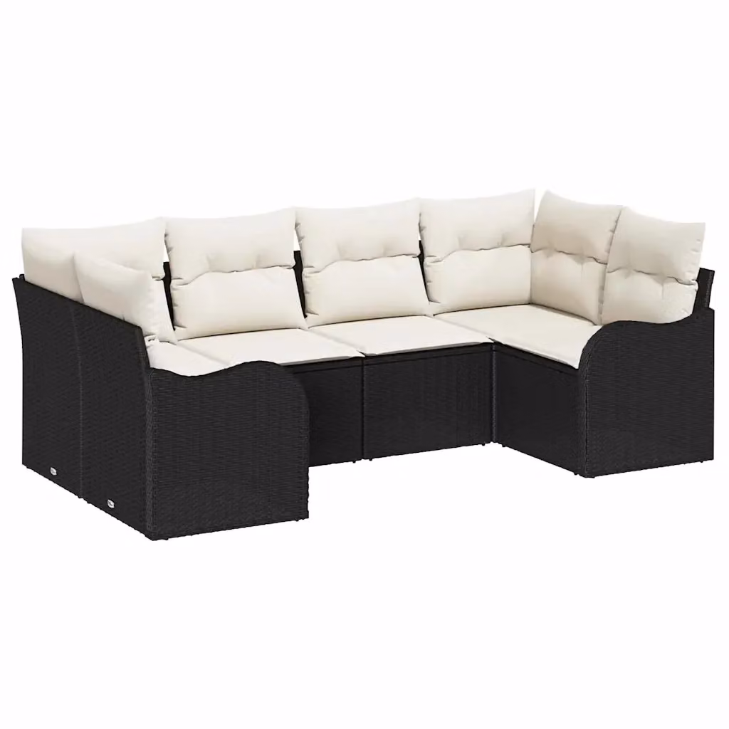 Set Divano da Giardino vidaXL 6 Pezzi a Forma di L in Polyrattan Nero con Cuscini e Struttura in Acciaio – 2