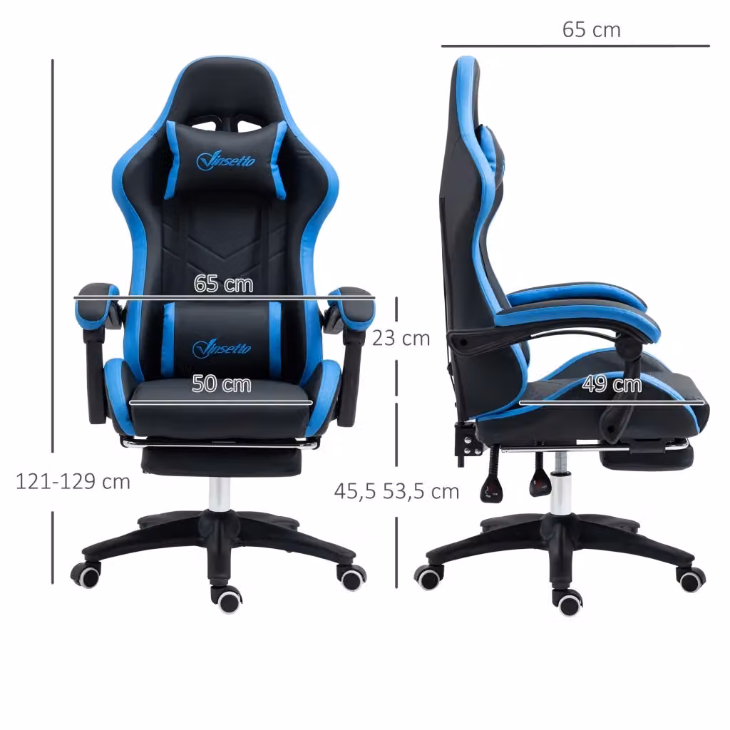 Sedia gaming WISHDOR nera con poggiapiedi, supporto lombare e poggiatesta, regolabile in altezza e girevole, in ecopelle – 2