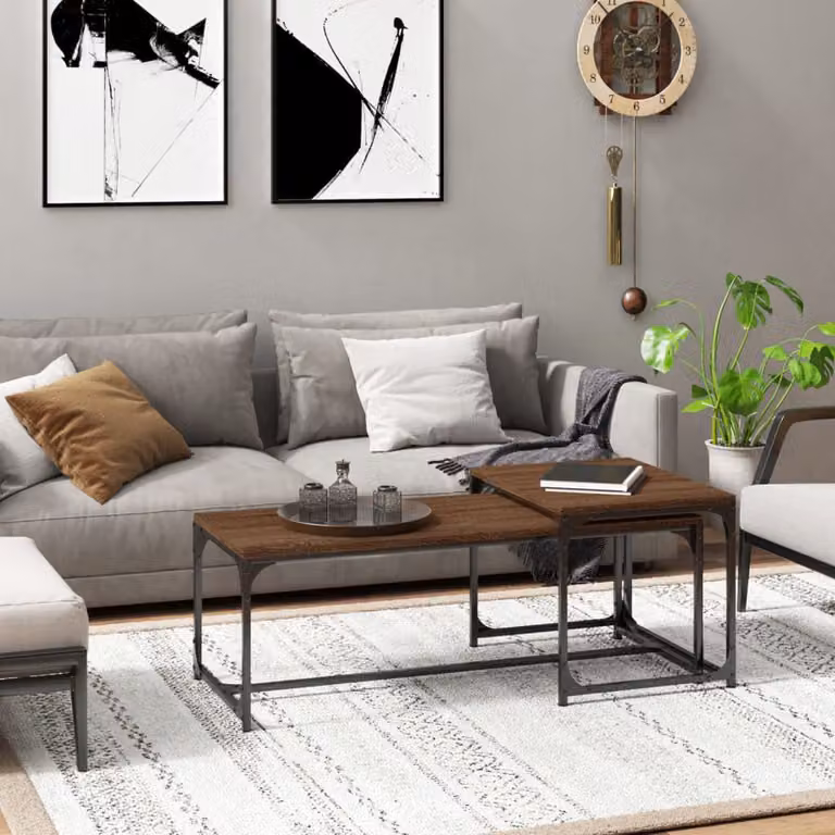 Set di 2 tavolini da salotto vidaXL in stile industriale, colore marrone rovere, realizzati in legno e metallo
