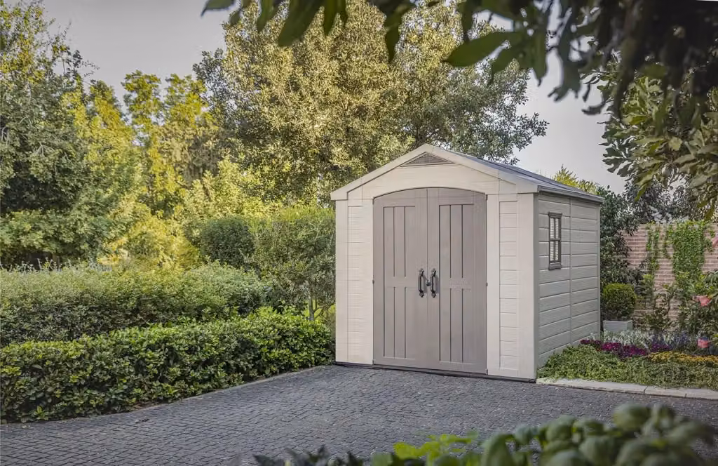 Casetta da Giardino Keter Factor 8x8 con Mensole in Polipropilene Rinforzato Beige, L/P/H: 256,5 x 255 x 243 cm – 2