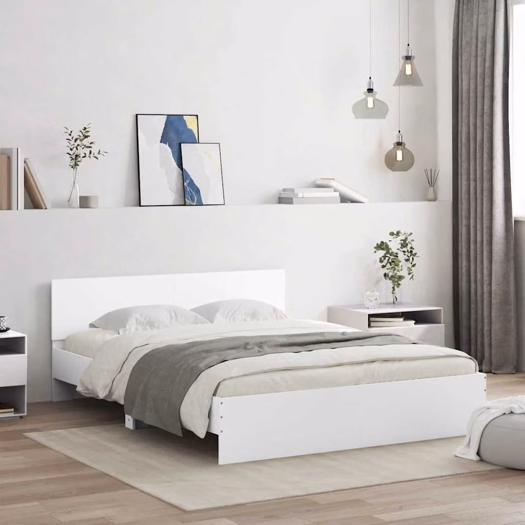 vidaXL Giroletto con Testiera Bianco con Illuminazione LED e Porta USB L/P: 160 x 200 cm – 1