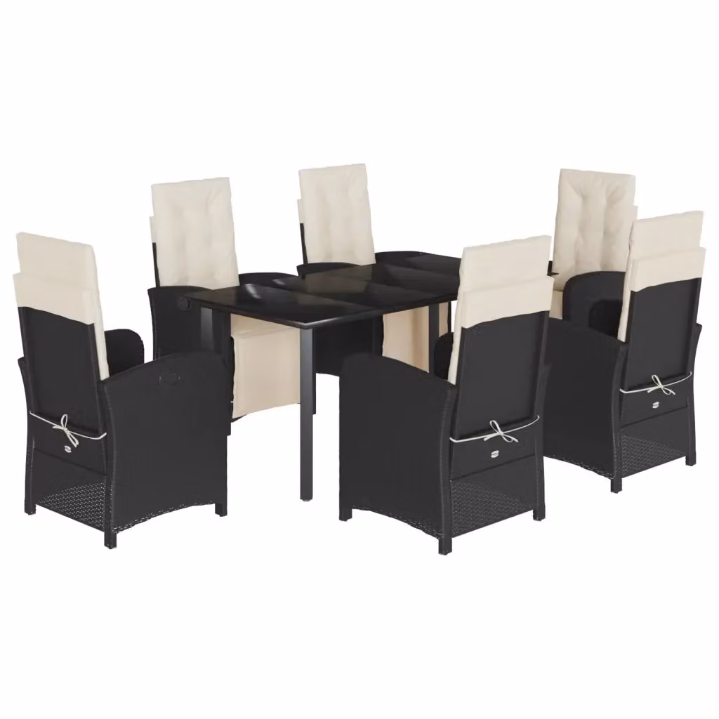 vidaXL Set da Pranzo da Giardino 7 pz in Polyrattan Nero con Cuscini e Tavolo in Vetro – 2