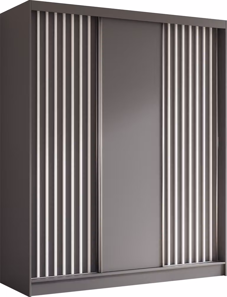 AX LIVING Cabinio Armadio 180 Larghezza Grigio con Lamelle Bianche