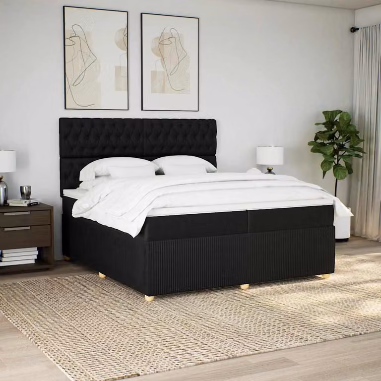 vidaXL Giroletto a Molle Ibrido con Materasso in Tessuto Nero 200x200 cm