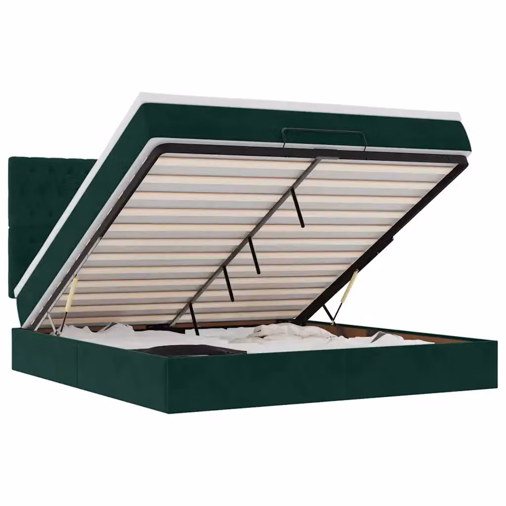 Letto con contenitore a sollevamento vidaXL in velluto verde e bianco con illuminazione sottostante e porta USB, L/P/H: 180 x 203 x 128 cm – 2