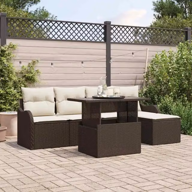 Set Divano da Giardino con cuscino 6 pcs Marrone Polyrattan