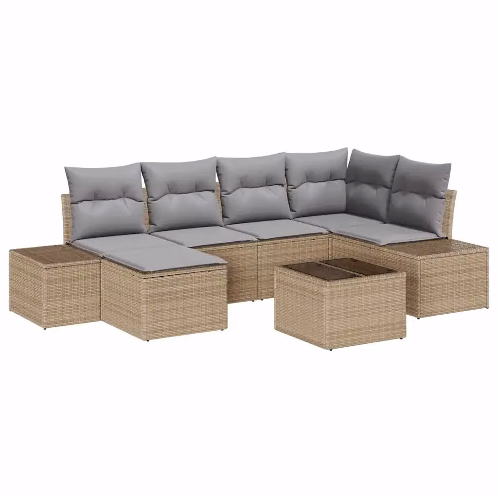 Set Divano da Giardino vidaXL 7 pz in Polyrattan con Cuscini Beige e Grigio – 2