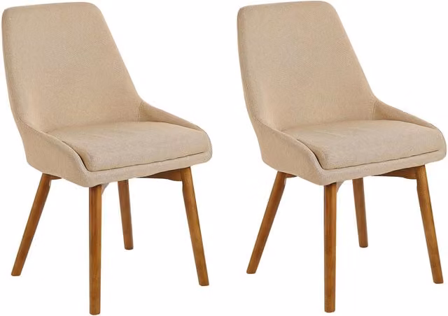Set di 2 sedie Tessuto poliestere beige sabbia Gambe in legno massello scuro Sedile spesso imbottito