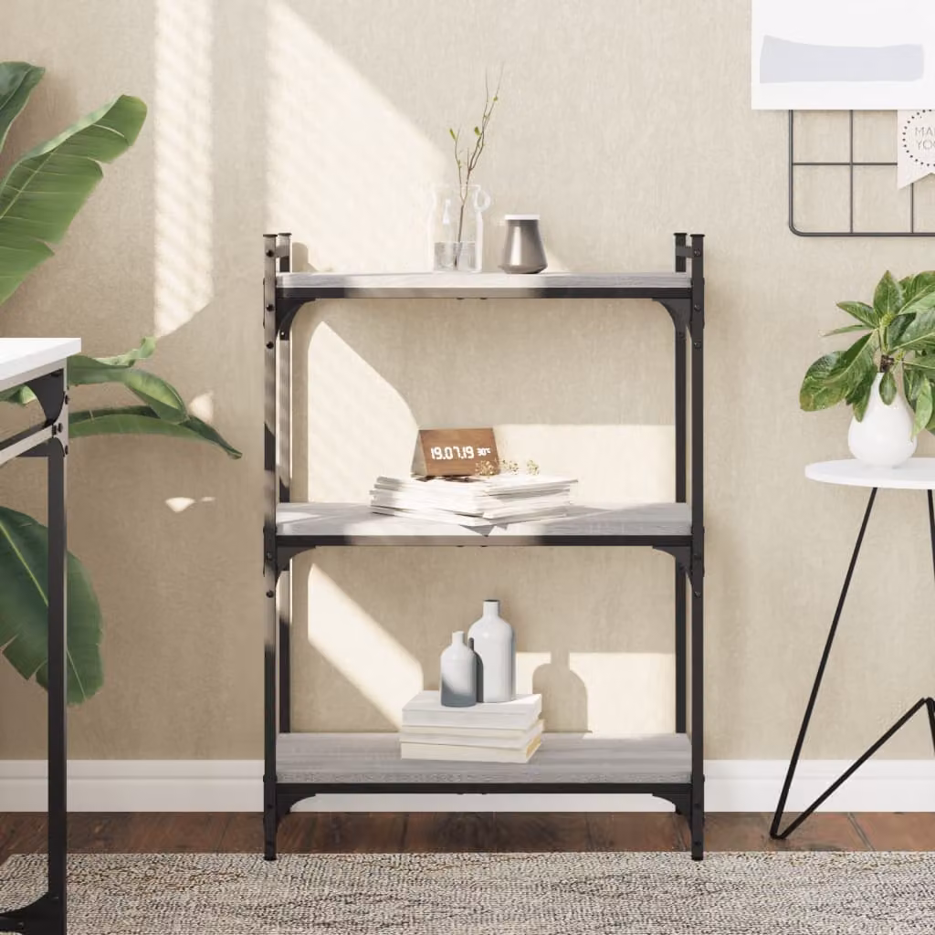 Libreria a 3 Ripiani vidaXL in Stile Industrial Grigio con Legno e Metallo L: 60 cm, P: 30 cm, H: 86 cm