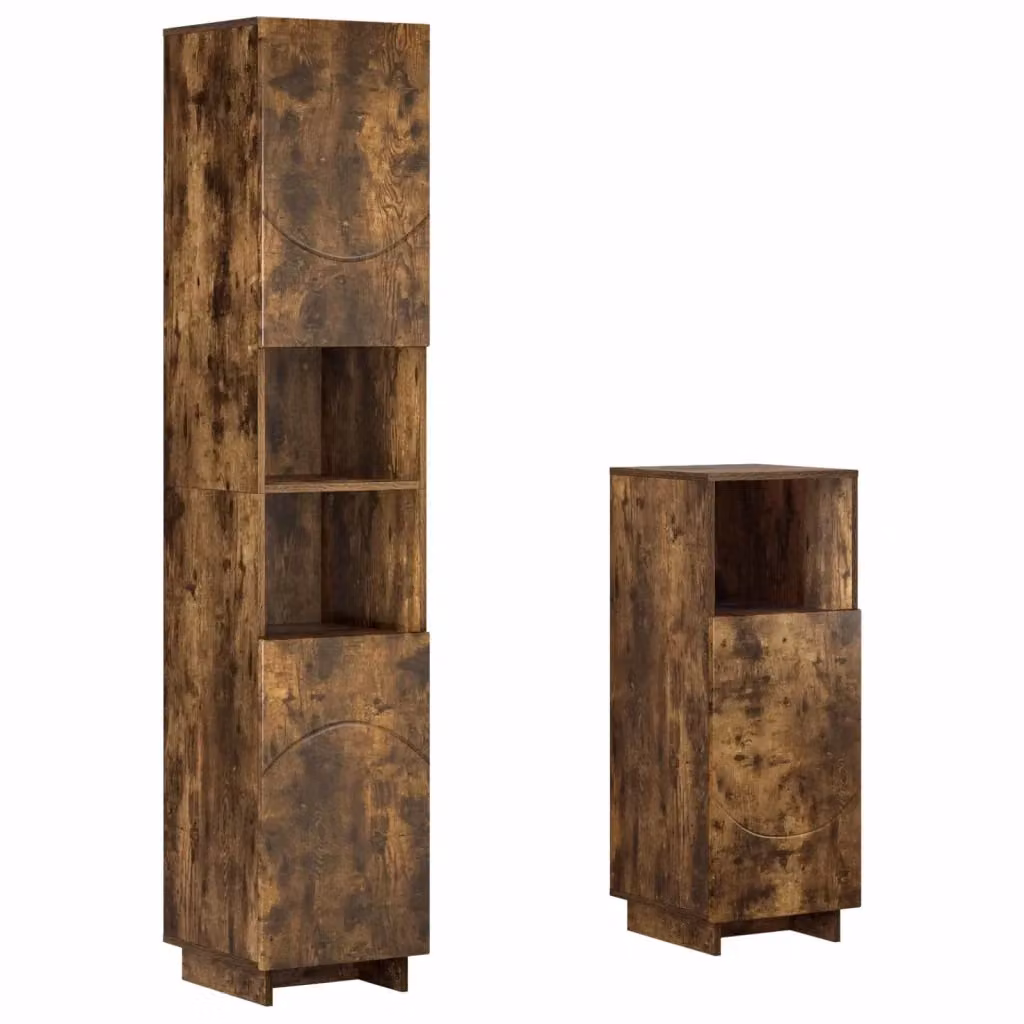 Set mobili da bagno moderni vidaXL in legno color rovere marrone con armadio alto e ante a battente H: 180 cm, L: 42,1 cm, P: 36,5 cm – 2
