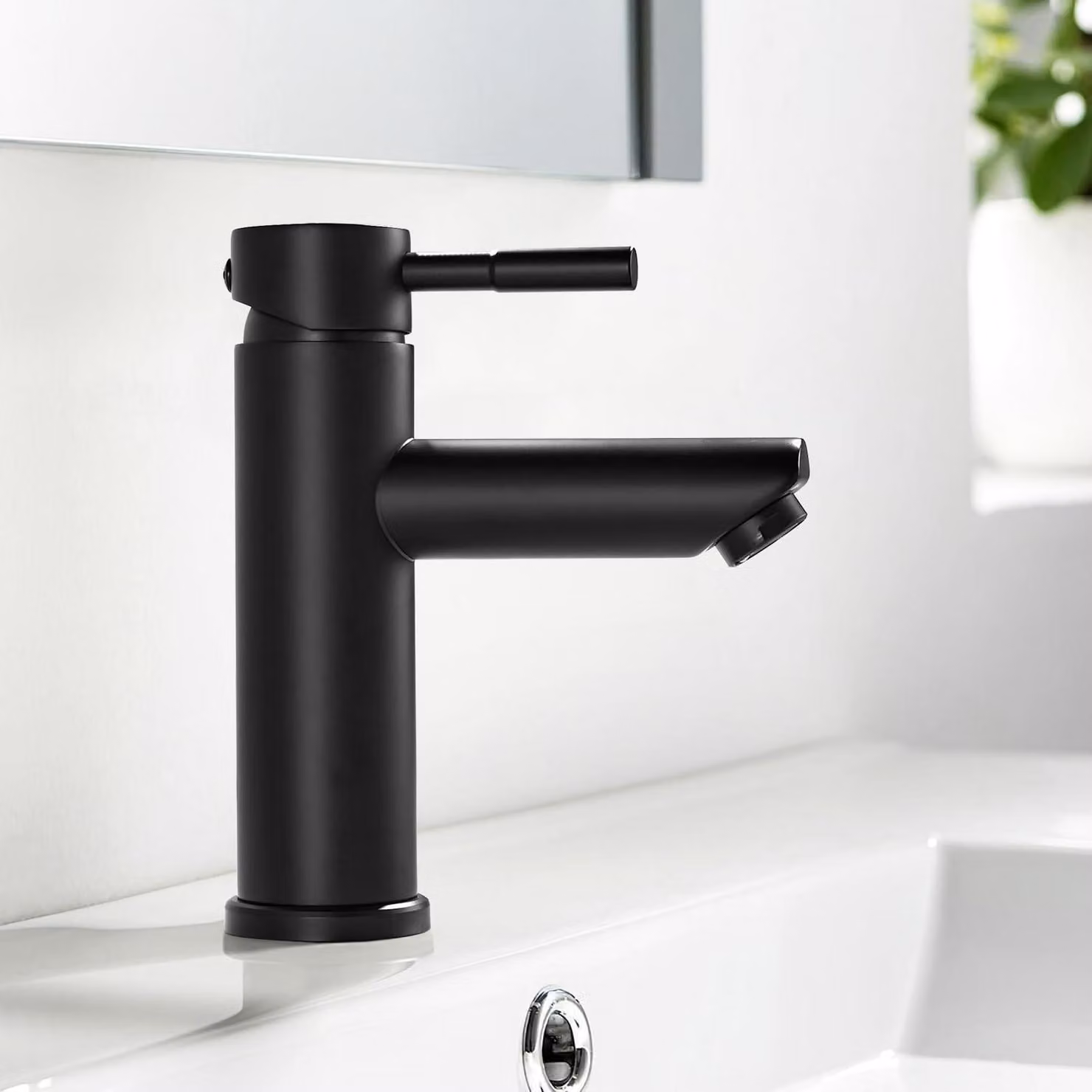 Miscelatore monocomando per lavabo, nero, con valvola in Vetroceramica, realizzato in acciaio inossidabile 304