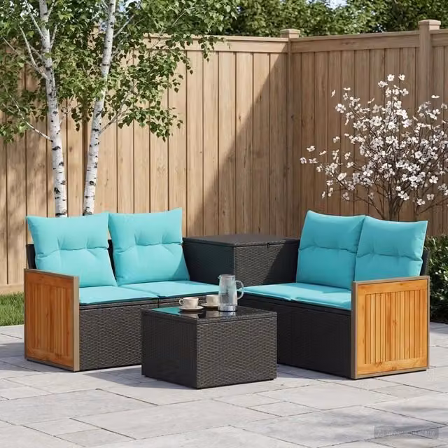 Set di divani 6 pz Nero e Blu 55 x 55 x 37 cm 3447702
