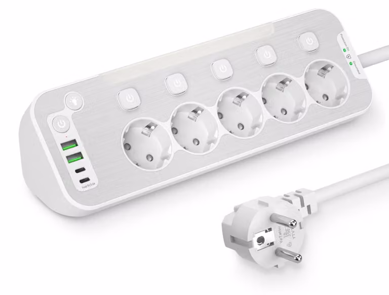 Ciabatta multipresa con 5 prese e porta USB-C, ideale per cucina e ufficio