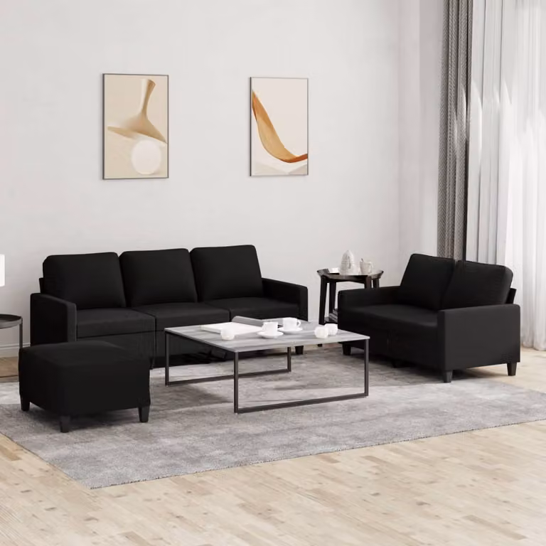 Maison Exclusive - Set divano a 3 pezzi con cuscini in tessuto nero