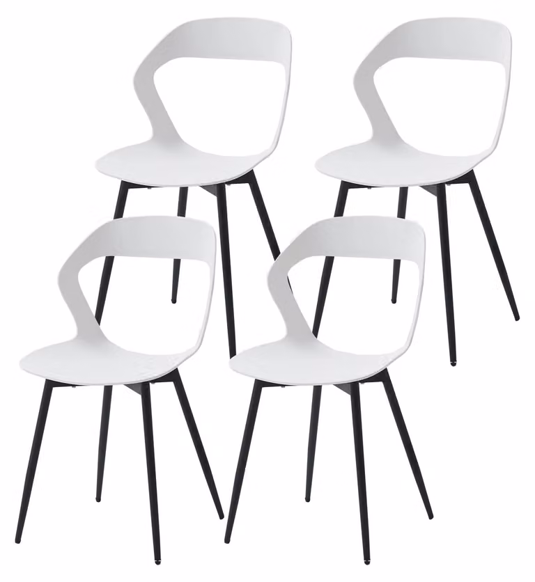 Sedie da pranzo in stile nordico - Set di 4 sedie - Schienale ergonomico - Materiale: plastica - Struttura in metallo - Senza imbottitura - Colore: bianco - Da montare