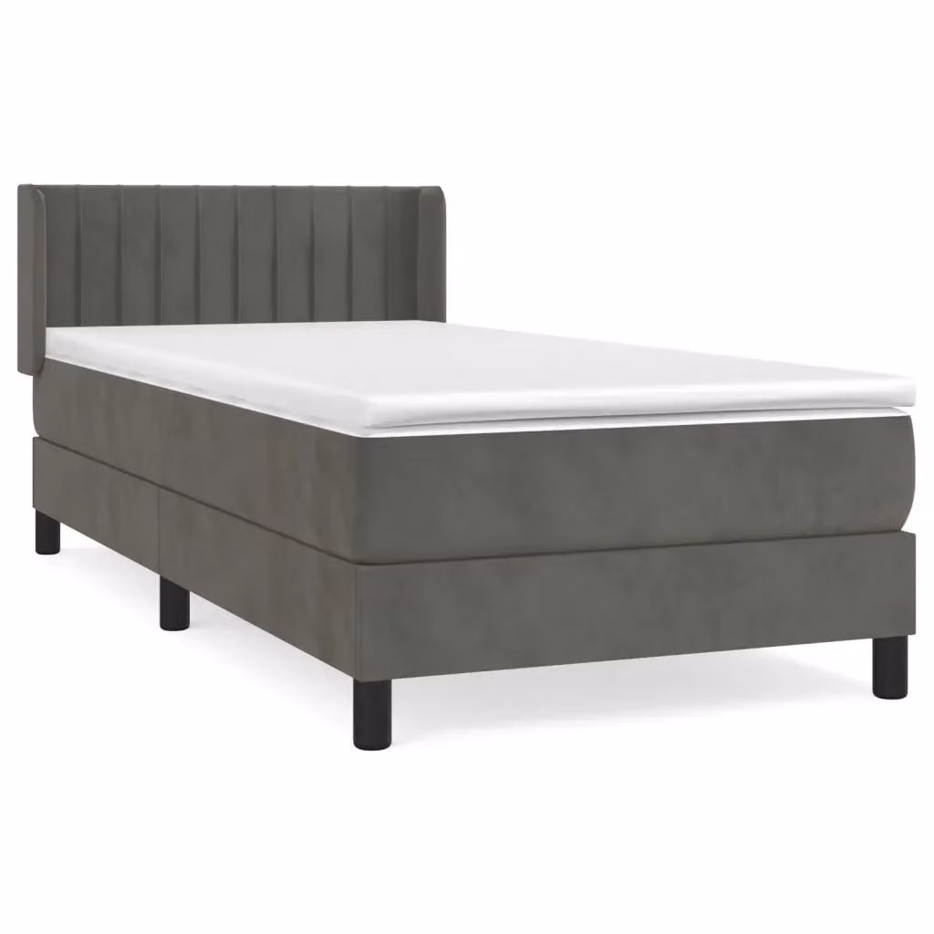 vidaXL Giroletto a Molle con Materasso in Velluto Grigio e Bianco, L/P/H: 100 x 200 x 88 cm – 2
