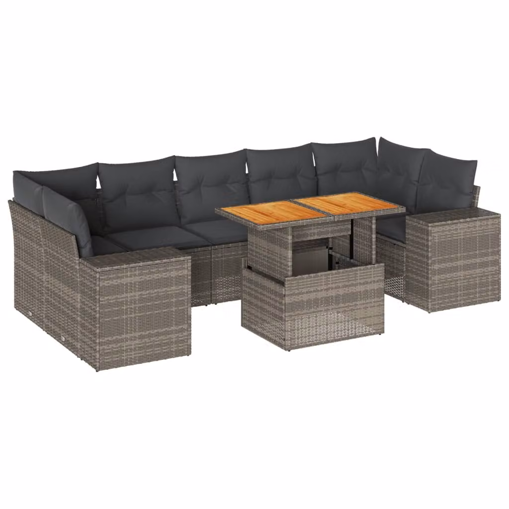Set Divano da Giardino 8 pz con Cuscini Grigio in Polyrattan