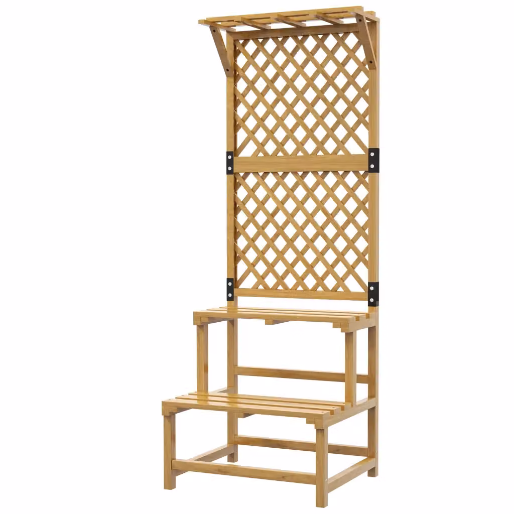 Supporto per Piante Minimal in Legno Naturale a 2 Livelli, Colore Marrone, L/P/H: 60 x 30 x 50 cm – 2
